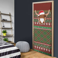 Scottish Christmas Door Cover Highland Cattle-Xmas Tartan Stripes Style Red Color - Wonder Print Shop