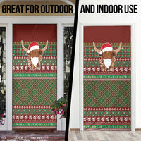 Scottish Christmas Door Cover Highland Cattle-Xmas Tartan Stripes Style Red Color - Wonder Print Shop