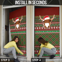 Scottish Christmas Door Cover Highland Cattle-Xmas Tartan Stripes Style Red Color - Wonder Print Shop