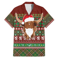 Scottish Christmas Family Matching Mermaid Dress and Hawaiian Shirt Highland Cattle-Xmas Tartan Stripes Style Red Color - Wonder Print Shop