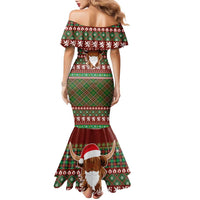 Scottish Christmas Family Matching Mermaid Dress and Hawaiian Shirt Highland Cattle-Xmas Tartan Stripes Style Red Color - Wonder Print Shop