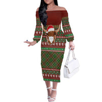 Scottish Christmas Family Matching Off The Shoulder Long Sleeve Dress and Hawaiian Shirt Highland Cattle-Xmas Tartan Stripes Style Red Color - Wonder Print Shop
