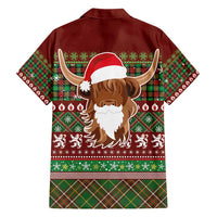 Scottish Christmas Family Matching Short Sleeve Bodycon Dress and Hawaiian Shirt Highland Cattle-Xmas Tartan Stripes Style Red Color - Wonder Print Shop