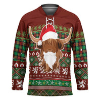 Scottish Christmas Hockey Jersey Highland Cattle-Xmas Tartan Stripes Style Red Color - Wonder Print Shop