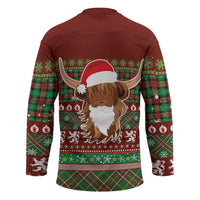 Scottish Christmas Hockey Jersey Highland Cattle-Xmas Tartan Stripes Style Red Color - Wonder Print Shop