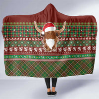 Scottish Christmas Hooded Blanket Highland Cattle-Xmas Tartan Stripes Style Red Color - Wonder Print Shop