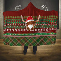 Scottish Christmas Hooded Blanket Highland Cattle-Xmas Tartan Stripes Style Red Color - Wonder Print Shop