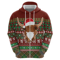 Scottish Christmas Hoodie Highland Cattle-Xmas Tartan Stripes Style Red Color - Wonder Print Shop