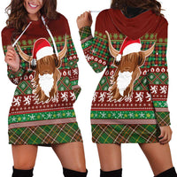 Scottish Christmas Hoodie Dress Highland Cattle-Xmas Tartan Stripes Style Red Color - Wonder Print Shop