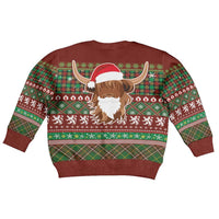 Scottish Christmas Kid Ugly Christmas Sweater Highland Cattle-Xmas Tartan Stripes Style Red Color - Wonder Print Shop