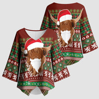 Scottish Christmas Kimono Sleeve Blouse Highland Cattle-Xmas Tartan Stripes Style Red Color - Wonder Print Shop