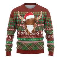 Scottish Christmas Ugly Christmas Sweater Highland Cattle-Xmas Tartan Stripes Style Red Color - Wonder Print Shop
