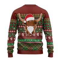 Scottish Christmas Ugly Christmas Sweater Highland Cattle-Xmas Tartan Stripes Style Red Color - Wonder Print Shop