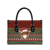 Scottish Christmas Leather Bag Highland Cattle-Xmas Tartan Stripes Style Red Color - Wonder Print Shop