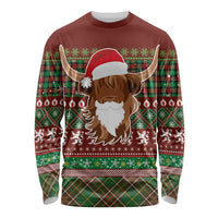 Scottish Christmas Long Sleeve Shirt Highland Cattle-Xmas Tartan Stripes Style Red Color - Wonder Print Shop