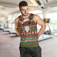 Scottish Christmas Men Tank Top Highland Cattle-Xmas Tartan Stripes Style Red Color - Wonder Print Shop