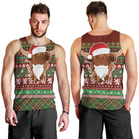 Scottish Christmas Men Tank Top Highland Cattle-Xmas Tartan Stripes Style Red Color - Wonder Print Shop