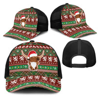 Scottish Christmas Mesh Trucker Cap Highland Cattle-Xmas Tartan Stripes Style Red Color - Wonder Print Shop