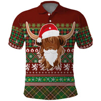 Scottish Christmas Polo Shirt Highland Cattle-Xmas Tartan Stripes Style Red Color - Wonder Print Shop