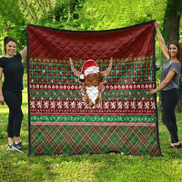 Scottish Christmas Quilt Highland Cattle-Xmas Tartan Stripes Style Red Color - Wonder Print Shop
