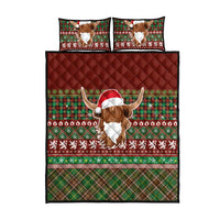 Scottish Christmas Quilt Bed Set Highland Cattle-Xmas Tartan Stripes Style Red Color - Wonder Print Shop
