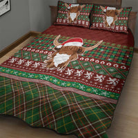 Scottish Christmas Quilt Bed Set Highland Cattle-Xmas Tartan Stripes Style Red Color - Wonder Print Shop