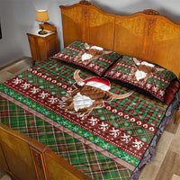 Scottish Christmas Quilt Bed Set Highland Cattle-Xmas Tartan Stripes Style Red Color - Wonder Print Shop