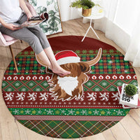 Scottish Christmas Round Carpet Highland Cattle-Xmas Tartan Stripes Style Red Color - Wonder Print Shop