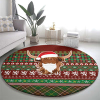 Scottish Christmas Round Carpet Highland Cattle-Xmas Tartan Stripes Style Red Color - Wonder Print Shop