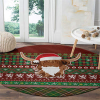 Scottish Christmas Round Carpet Highland Cattle-Xmas Tartan Stripes Style Red Color - Wonder Print Shop
