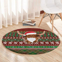 Scottish Christmas Round Carpet Highland Cattle-Xmas Tartan Stripes Style Red Color - Wonder Print Shop