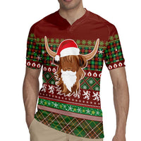 Scottish Christmas Rugby Jersey Highland Cattle-Xmas Tartan Stripes Style Red Color - Wonder Print Shop