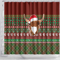Scottish Christmas Shower Curtain Highland Cattle-Xmas Tartan Stripes Style Red Color - Wonder Print Shop