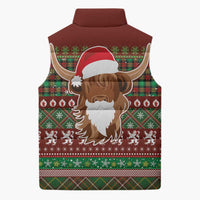 Scottish Christmas Sleeveless Puffer Jacket Highland Cattle-Xmas Tartan Stripes Style Red Color - Wonder Print Shop