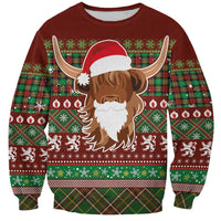 Scottish Christmas Sweatshirt Highland Cattle-Xmas Tartan Stripes Style Red Color - Wonder Print Shop