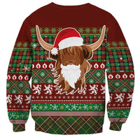 Scottish Christmas Sweatshirt Highland Cattle-Xmas Tartan Stripes Style Red Color - Wonder Print Shop