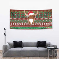 Scottish Christmas Tapestry Highland Cattle-Xmas Tartan Stripes Style Red Color - Wonder Print Shop