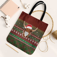 Scottish Christmas Tote Bag Highland Cattle-Xmas Tartan Stripes Style Red Color - Wonder Print Shop