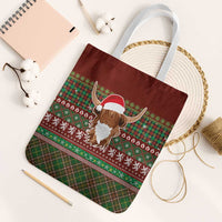 Scottish Christmas Tote Bag Highland Cattle-Xmas Tartan Stripes Style Red Color - Wonder Print Shop