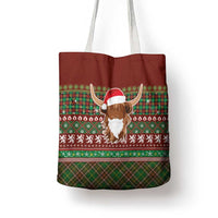 Scottish Christmas Tote Bag Highland Cattle-Xmas Tartan Stripes Style Red Color - Wonder Print Shop