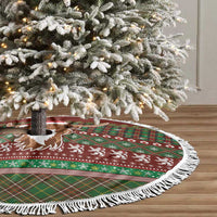 Scottish Christmas Tree Skirt Highland Cattle-Xmas Tartan Stripes Style Red Color - Wonder Print Shop