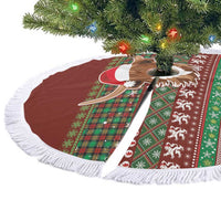 Scottish Christmas Tree Skirt Highland Cattle-Xmas Tartan Stripes Style Red Color - Wonder Print Shop