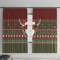 Scottish Christmas Window Curtain Highland Cattle-Xmas Tartan Stripes Style Red Color - Wonder Print Shop