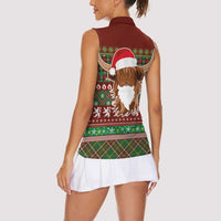 Scottish Christmas Women Sleeveless Polo Shirt Highland Cattle-Xmas Tartan Stripes Style Red Color - Wonder Print Shop