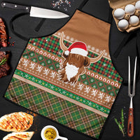 Scottish Christmas Apron Highland Cattle-Xmas Tartan Stripes Style Brown Color - Wonder Print Shop