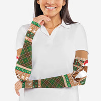 Scottish Christmas Arm Sleeves Highland Cattle-Xmas Tartan Stripes Style Brown Color - Wonder Print Shop