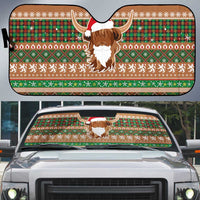 Scottish Christmas Auto Sun Shade Highland Cattle-Xmas Tartan Stripes Style Brown Color - Wonder Print Shop