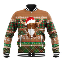 Scottish Christmas Baseball Jacket Highland Cattle-Xmas Tartan Stripes Style Brown Color - Wonder Print Shop