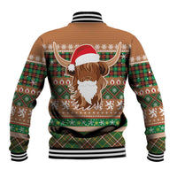 Scottish Christmas Baseball Jacket Highland Cattle-Xmas Tartan Stripes Style Brown Color - Wonder Print Shop