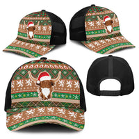 Scottish Christmas Baseball Net Cap Highland Cattle-Xmas Tartan Stripes Style Brown Color - Wonder Print Shop